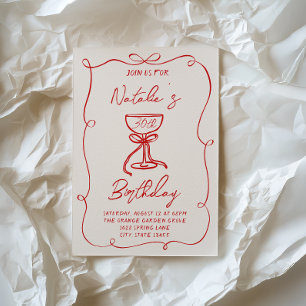 手描きの赤いリボンのマーティーニ 30歳 50歳 40歳の誕生日 招待状