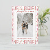 手描きの赤いリボンの落書きパターンの写真のクリスマス シーズンカード (スタンド正面)
