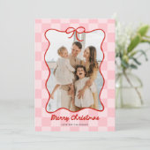 手描きの赤いリボンフレーム チェック柄の写真 シーズンカード (スタンド正面)