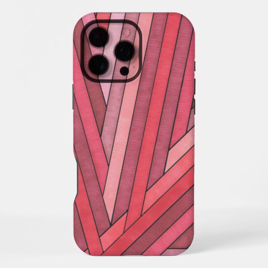 手描きの赤い幾何学ストライプデザイン iPhoneケース (裏面)