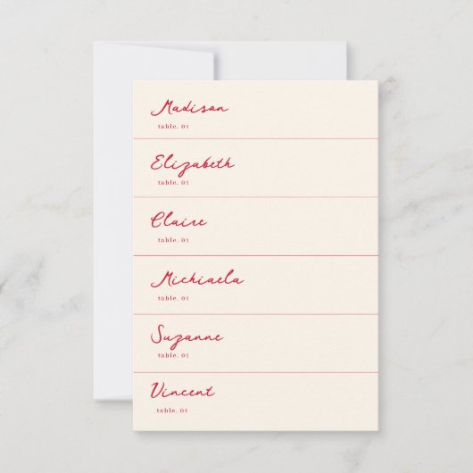 手描きの赤い結婚式の席札 DIY 招待状 (正面)