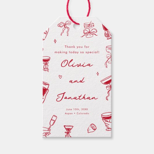 手描きの赤い結婚式 ギフトタグ (正面)