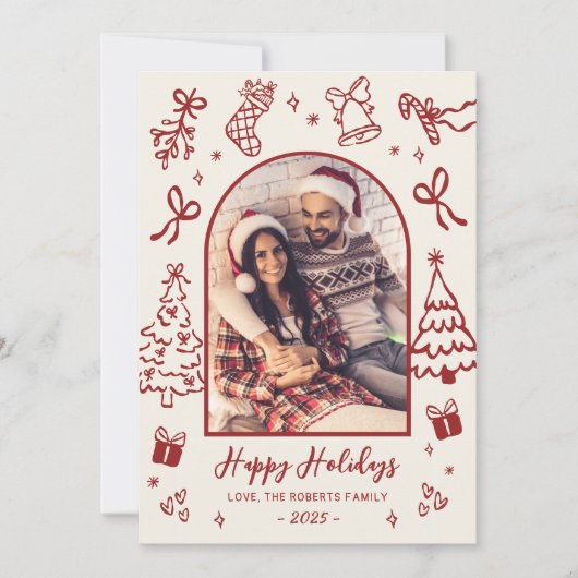 手描きの赤い落書きアーチの写真 クリスマス ハッピー シーズンカード (正面)