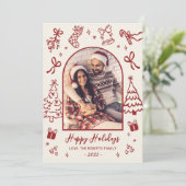 手描きの赤い落書きアーチの写真 クリスマス ハッピー シーズンカード (スタンド正面)