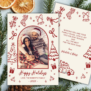 手描きの赤い落書きアーチの写真 クリスマス ハッピー シーズンカード