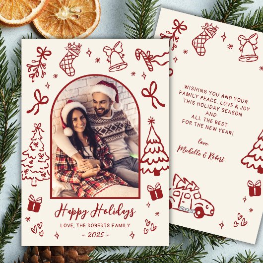 手描きの赤い落書きアーチの写真 クリスマス ハッピー シーズンカード