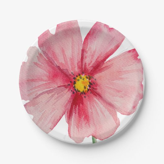 手描きの赤い野生の花 ペーパープレート (正面)