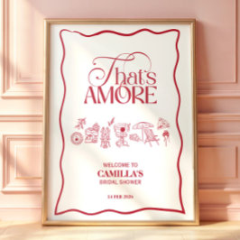 手描きの赤い「That's Amore」ブライダルシャワーポスター ポスター