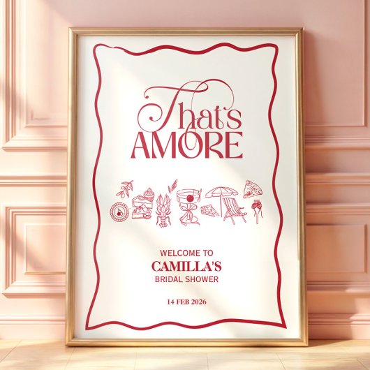手描きの赤い「That's Amore」ブライダルシャワーポスター ポスター