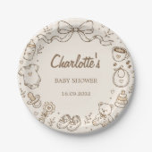 手描きの赤ちゃんがコーヒーを淹れるベビーシャワー ペーパープレート (正面)