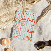 手描きの赤ちゃんとサーフボード サマー ベイビー シャワー 招待状