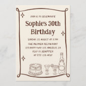 手描きの赤とクリーム色の30歳の誕生日写真  招待状 (正面)