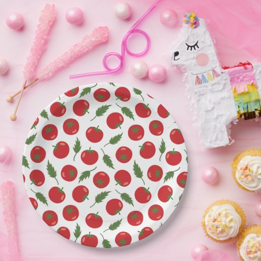 手描きの赤トマトパターン ペーパープレート (パーティー)