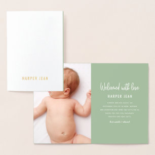 手描きの赤モダン児出産告知 箔カード