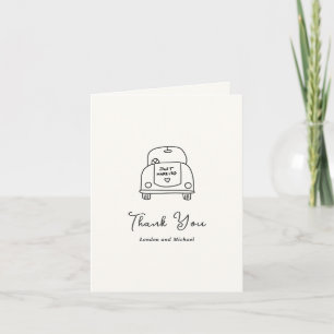 手描きの車の落書き モダンな結婚式 サンキューカード