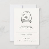手描きの車の落書き モダンな結婚式 出欠カード (正面)
