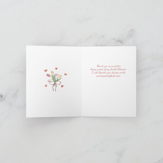 手描きの遊び心あふれるお茶のブライダルシャワーの感謝カード サンキューカード (内部)