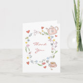 手描きの遊び心あふれるお茶のブライダルシャワー感謝カード サンキューカード (正面)