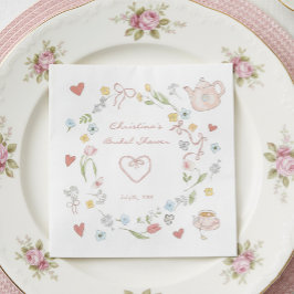 手描きの遊び心あふれるお茶のブライダルシャワー スタンダードランチョンナプキン