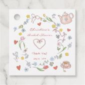 手描きの遊び心あふれるお茶のブライダルシャワー フェイバータグ (正面)