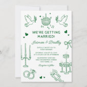 手描きの遊び心あふれるドゥードルウェディング 招待状 (正面)