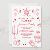 手描きの遊び心あふれるドゥードルウェディング 招待状 (正面)