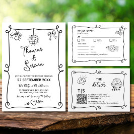 手描きの遊び心あふれるドゥードルウェーブ RSVP 封入カード