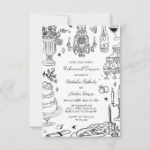 手描きの遊び心あふれるリハーサルディナー 招待状 (正面)