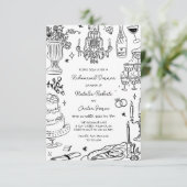 手描きの遊び心あふれるリハーサルディナー 招待状 (スタンド正面)