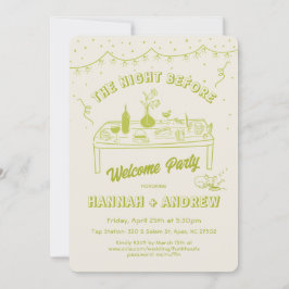 手描きの遊び心あふれる前夜のパーティー 招待状