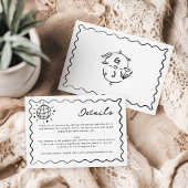 手描きの遊び心あふれる手書きの結婚式の詳細 エンクロージャーカード