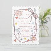 手描きの遊び心あふれる紅茶 ブライダルシャワー招待状 招待状 (スタンド正面)