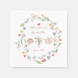 手描きの遊び心あふれる紅茶 ブライダルシャワー スタンダードカクテルナプキン