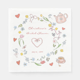 手描きの遊び心あふれる紅茶 ブライダルシャワー スタンダードランチョンナプキン