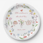 手描きの遊び心あふれる紅茶 ブライダルシャワー ペーパープレート (正面)