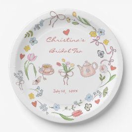 手描きの遊び心あふれる紅茶 ブライダルシャワー ペーパープレート