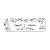 手描きの遊び心あふれる結婚式の返信住所ラベル ラベル (正面)