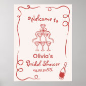 手描きの遊び心あふれる赤い結婚前お祝いパーティー ポスター (正面)