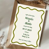 手描きの遊び心あるウェーブボーダーで楽しいウェディング 招待状