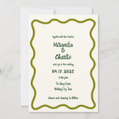 手描きの遊び心あるウェーブボーダーで楽しいウェディング 招待状 (正面)