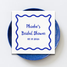 手描きの遊び心あるウェーブボーダー ブライダルシャワー スタンダードカクテルナプキン