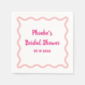 手描きの遊び心あるウェーブボーダー ブライダルシャワー スタンダードカクテルナプキン (正面)