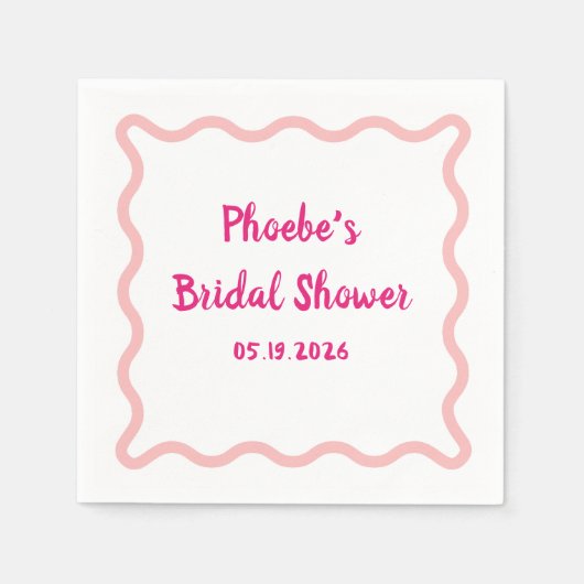 手描きの遊び心あるウェーブボーダー ブライダルシャワー スタンダードカクテルナプキン (正面)