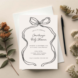 手描きの遊び心あるリボン枠のベビーシャワー 招待状
