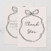 手描きの遊び心あるリボン枠の感謝カード サンキューカード (正面/裏面)