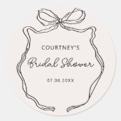 手描きの遊び心あるリボン ブライダルシャワーラベル ラウンドシール (正面)