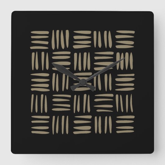 手描きの部族インスパイア線画 スクエア壁時計 (正面)