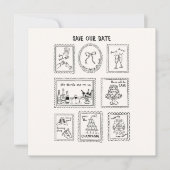 手描きの郵便スタンプの結婚予定日カード セーブザデート (正面)