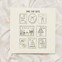 手描きの郵便スタンプの結婚予定日カード