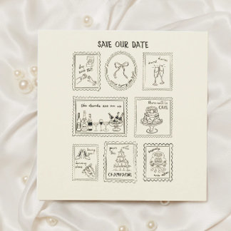 手描きの郵便スタンプの結婚予定日カード セーブザデート
